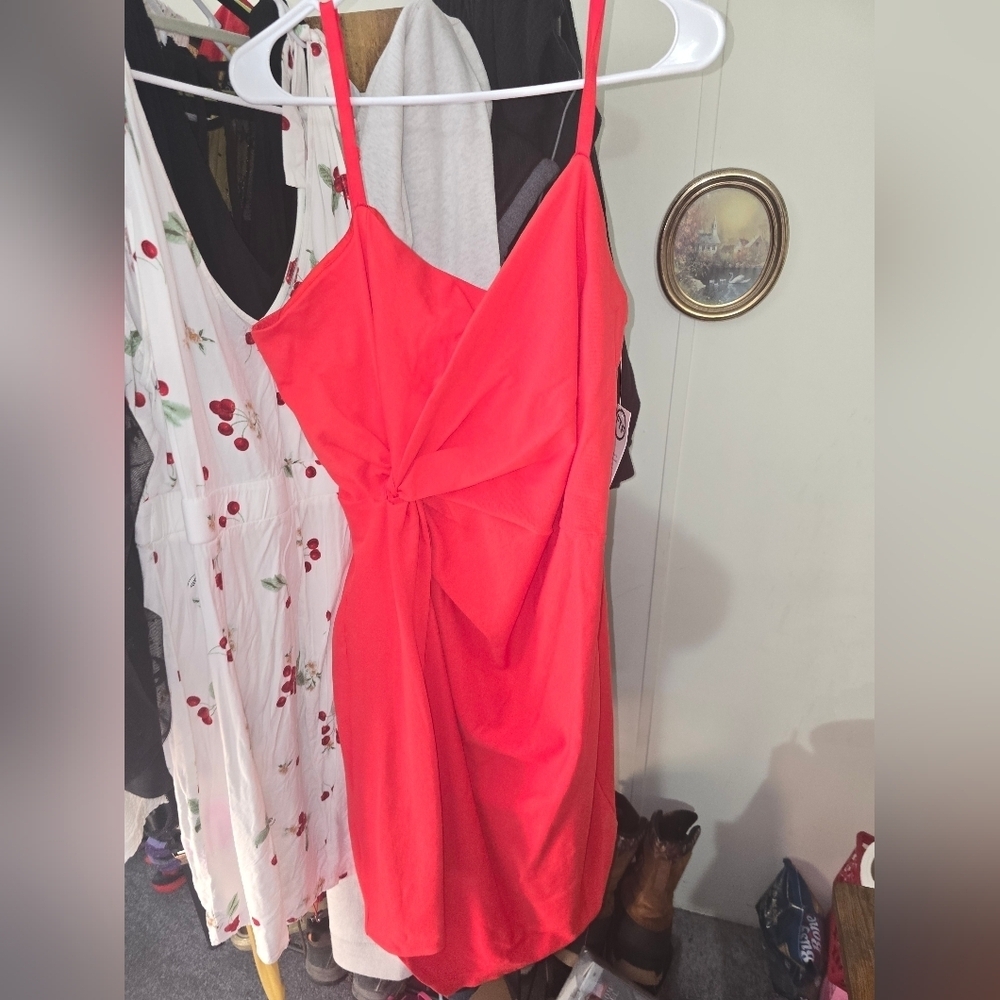 Fashion to Figure Red Midi Dress with Twist Front